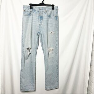 Levi 501 Button Fly Light Wash Distressed Jeans Size 30